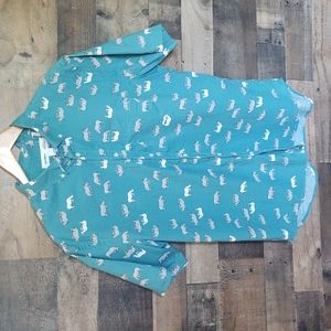 Old Navy Rhinoceros print button down shirt slim fit built-in flex sz Lg men's
